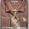 French Cuff Regular Fit Shirt Set Bold Stripe Brown With Tie, Cuff Links And Hanky -Clothing Shop ds3793p2 brown