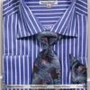 French Cuff Regular Fit Shirt Set Bold Stripe Royal Blue With Tie, Cuff Links And Hanky -Clothing Shop ds3793p2 royal