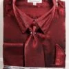 Burgundy Metallic Velvet Dress Shirt Set French Cuff -Clothing Shop ds3808p2 burgundy