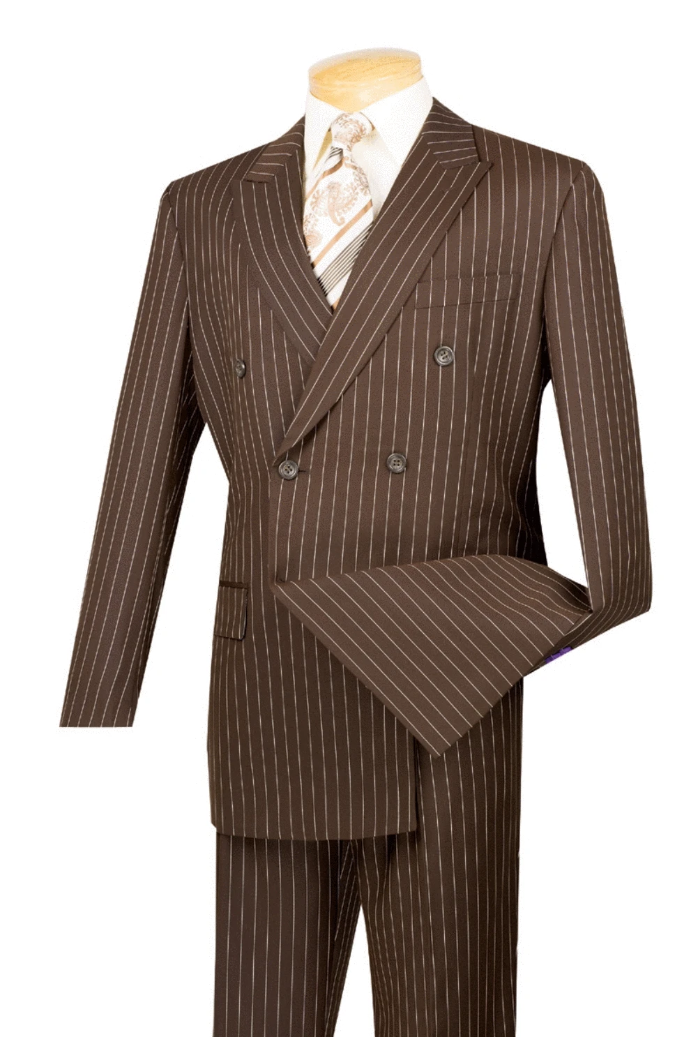 Rockefeller Collection - Double Breasted Stripe Suit Brown Regular Fit 2 Piece 3 Rockefeller Collection - Double Breasted Stripe Suit Brown Regular Fit 2 Piece