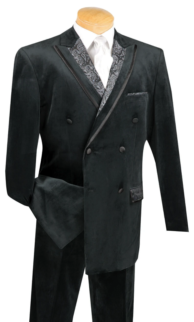 Caesar Collection - Velvet Black Double Breasted Suit Regular Fit 2 Piece 3 Caesar Collection - Velvet Black Double Breasted Suit Regular Fit 2 Piece