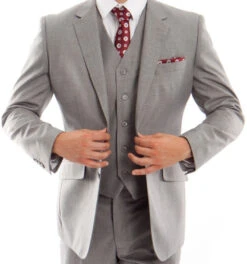 (44S) Wool Suit Modern Fit Italian Style 3 Piece In Gray