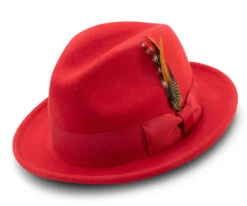 Men's Red Wool Felt Fedora Hat Snap Brim Crushable