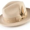 Wool Felt Fedora Pinch Front With Feather Accent In Beige -Clothing Shop h 60 beige