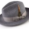 Wool Felt Fedora Pinch Front With Feather Accent In Gray -Clothing Shop h 60 lt. grey