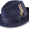Wool Felt Fedora Pinch Front With Feather Accent In Navy -Clothing Shop h 60 navy