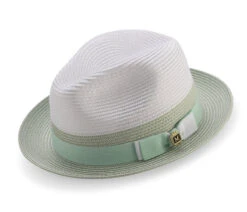Men's Braided Straw Fedora Two Tone Weave In Apple