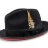 2 ⅜" Brim Wool Felt Dress Hat With Feather Accent Black With Red Bottom