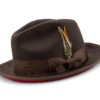 2 ⅜" Brim Wool Felt Dress Hat With Feather Accent Brown With Red Bottom -Clothing Shop h 75 brown