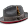 2 ⅜" Brim Wool Felt Dress Hat With Feather Accent Gray With Red Bottom -Clothing Shop h 75 gray
