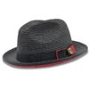 Two Tone Braided Ribbon Stingy Brim Pinch Fedora - Black With Red Bottom -Clothing Shop h 77 blackred