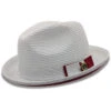 Two Tone Braided Ribbon Stingy Brim Pinch Fedora - White With Red Bottom -Clothing Shop h 77 whitered