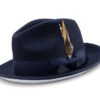 2 ¼" Brim Wool Felt Dress Hat Navy With White Bottom