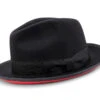 (XL) 2 ⅜" Brim Wool Felt Dress Hat With Feather Accent Black With Red Bottom