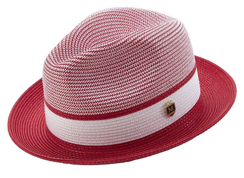 Men's Braided Two Tone Pinch Fedora Hat In Red 3 Men's Braided Two Tone Pinch Fedora Hat In Red