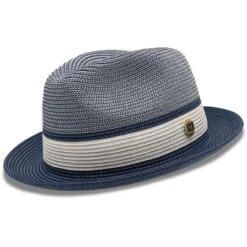 Men's Braided Two Tone Pinch Fedora Hat In Navy