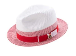 Men's Braided Straw Fedora Two Tone Weave In Red