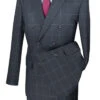 Naples Collection - Gray Modern Fit Double Breasted Windowpane Peak Lapel 2 Piece Suit -Clothing Shop mdw 1 gray b2df22b9 9585 42d3 b7d2 9469d418273d