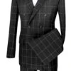 Naples Collection - Black Modern Fit Double Breasted Windowpane Peak Lapel 2 Piece Suit -Clothing Shop mdw 1 black
