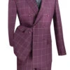 Naples Collection - Wine Modern Fit Double Breasted Windowpane Peak Lapel 2 Piece Suit -Clothing Shop mdw 1 wine s