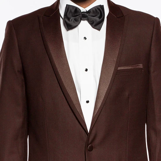 (38R, 38L) Brown Slim Fit 2 Piece Tuxedo With Satin Peak Lapel 4 (38R, 38L) Brown Slim Fit 2 Piece Tuxedo With Satin Peak Lapel - Image 2