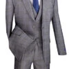 Gray Modern Fit Glen Plaid 2 Button Peak Lapel 3 Piece Suit -Clothing Shop mv2w 1 gray s