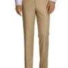 Beige Slim Fit Dress Pants Flat Front Pre-hemmed
