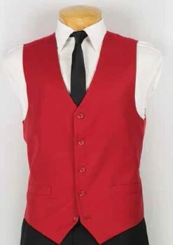 Red Slim Fit Vest Single Breasted 5 Button Design