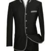 Oriental Collection - Banded Collar Slim Fit Suit Shiny Sharkskin 2 Piece Black