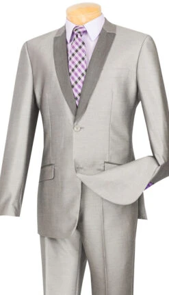 Slim Fit Shiny Sharkskin Men's 2 Piece Suit In Gray