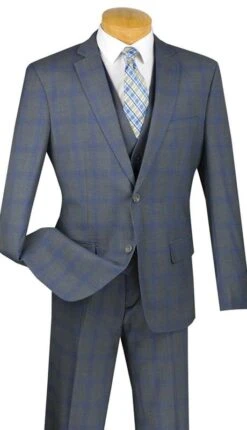 Monopoly Collection - 2 Buttons 3 Piece Suit Slim Fit Glen Plaid Gray
