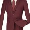 Burgundy Slim Fit Men's 2 Piece Business Suit 2 Button -Clothing Shop s 2pp burgundy