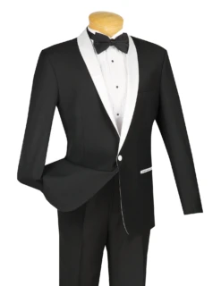 Sierra Collection - 1 Button Slim Fit Tuxedo Black With White Lapel