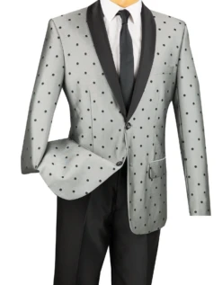 Polka Dots Fashion Suit 2 Buttons 2 Piece Slim Fit Gray