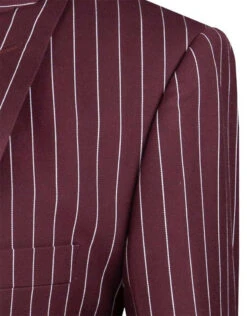 Odyssey Collection - Burgundy Regular Fit 3 Piece Suit 2 Button Gangster Stripe -Clothing Shop so1v2rs 9 burgundy detail