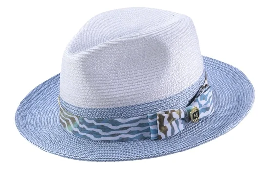 Men's Two Tone Braided Pinch Fedora In Blue 3 Men's Two Tone Braided Pinch Fedora In Blue