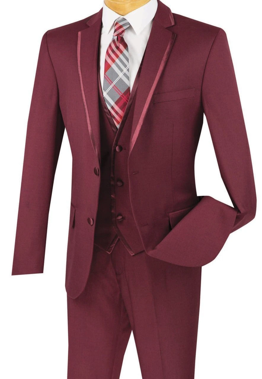 Leonardo Collection - Slim Fit Tuxedo 2 Buttons 3 Piece Burgundy Suit 4 Leonardo Collection - Slim Fit Tuxedo 2 Buttons 3 Piece Burgundy Suit - Image 2
