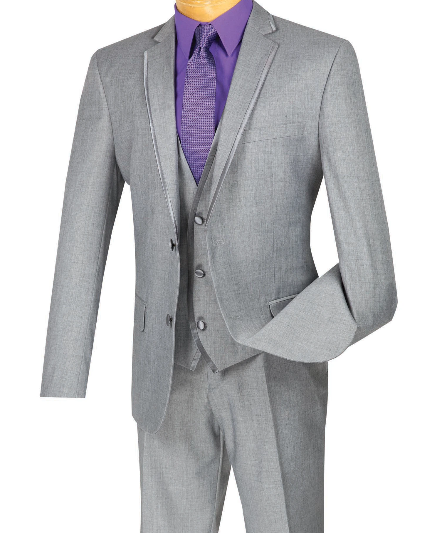 Leonardo Collection - Slim Fit Tuxedo 2 Button 3 Piece Suit Light Gray 4 Leonardo Collection - Slim Fit Tuxedo 2 Button 3 Piece Suit Light Gray - Image 2