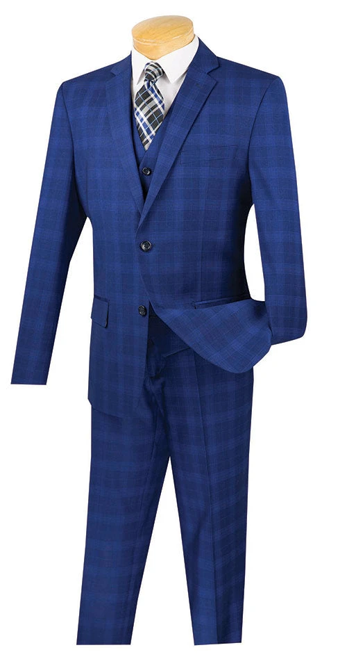 Monopoly Collection - 2 Buttons 3 Piece Suit Slim Fit Glen Plaid Blue 3 Monopoly Collection - 2 Buttons 3 Piece Suit Slim Fit Glen Plaid Blue