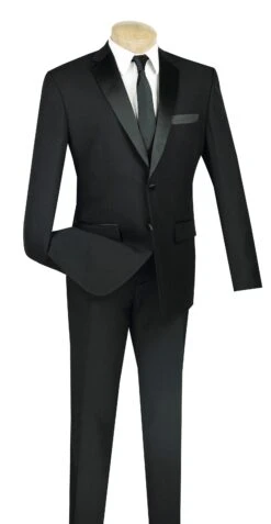 Slim Fit 2 Piece Dress Tuxedo Single Breasted 2 Button Design In Black