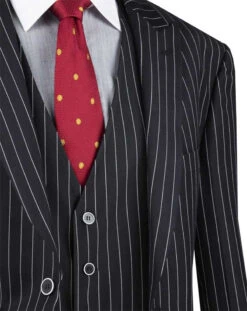 Odyssey Collection - Black Regular Fit 3 Piece Suit 2 Button Gangster Stripe -Clothing Shop v2rs 9 black detail