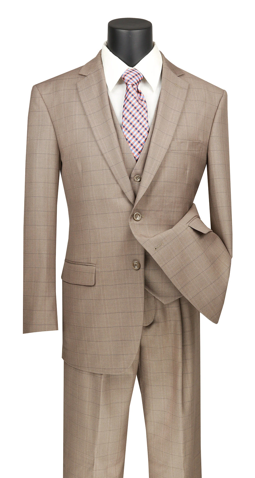 Olympia Collection - Glen Plaid Regular Fit Suit 3 Piece Tan 3 Olympia Collection - Glen Plaid Regular Fit Suit 3 Piece Tan