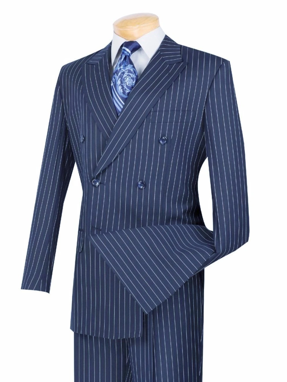 Rockefeller Collection - Double Breasted Stripe Suit Blue Regular Fit 2 Piece 3 Rockefeller Collection - Double Breasted Stripe Suit Blue Regular Fit 2 Piece